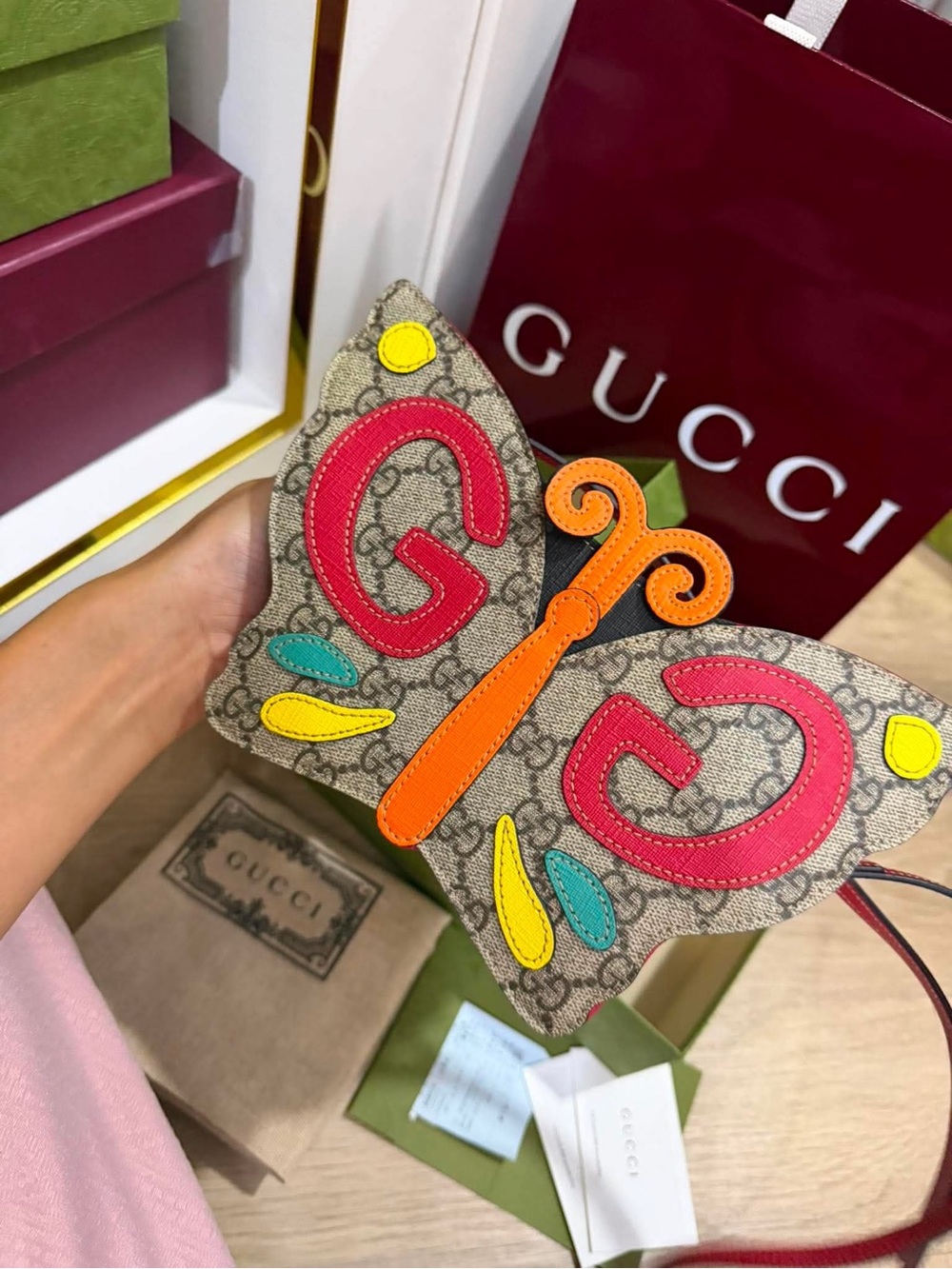 Gucci Butterfly Appliqué GG Canvas Crossbody Bag - Multicolor